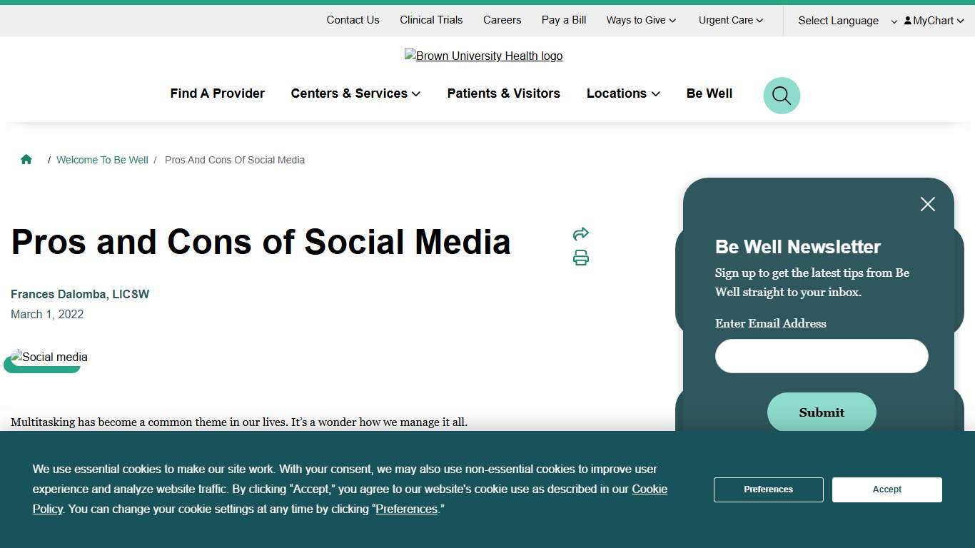 Pros and Cons of Social Media | Brown University Health