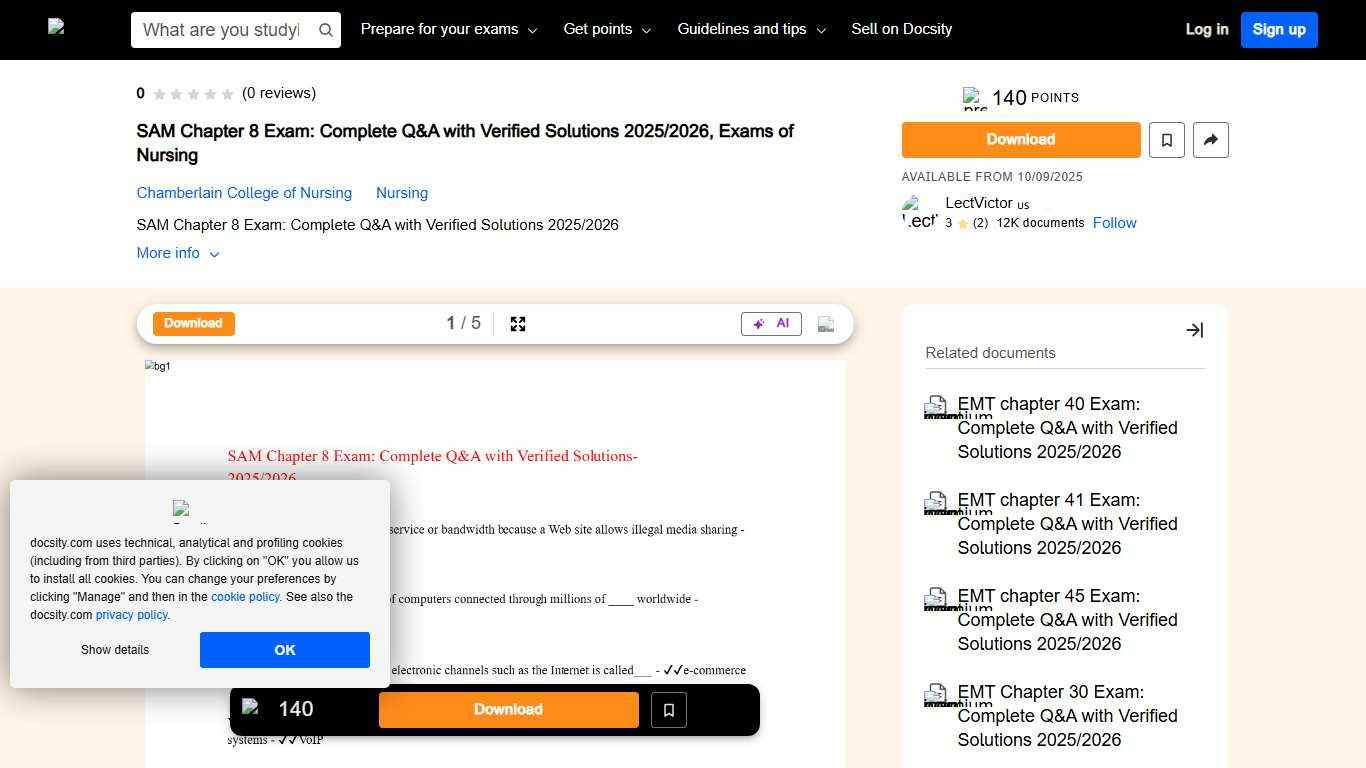 SAM Chapter 8 Exam: Complete Q&A with Verified Solutions 2025/2026 | Exams Nursing | Docsity